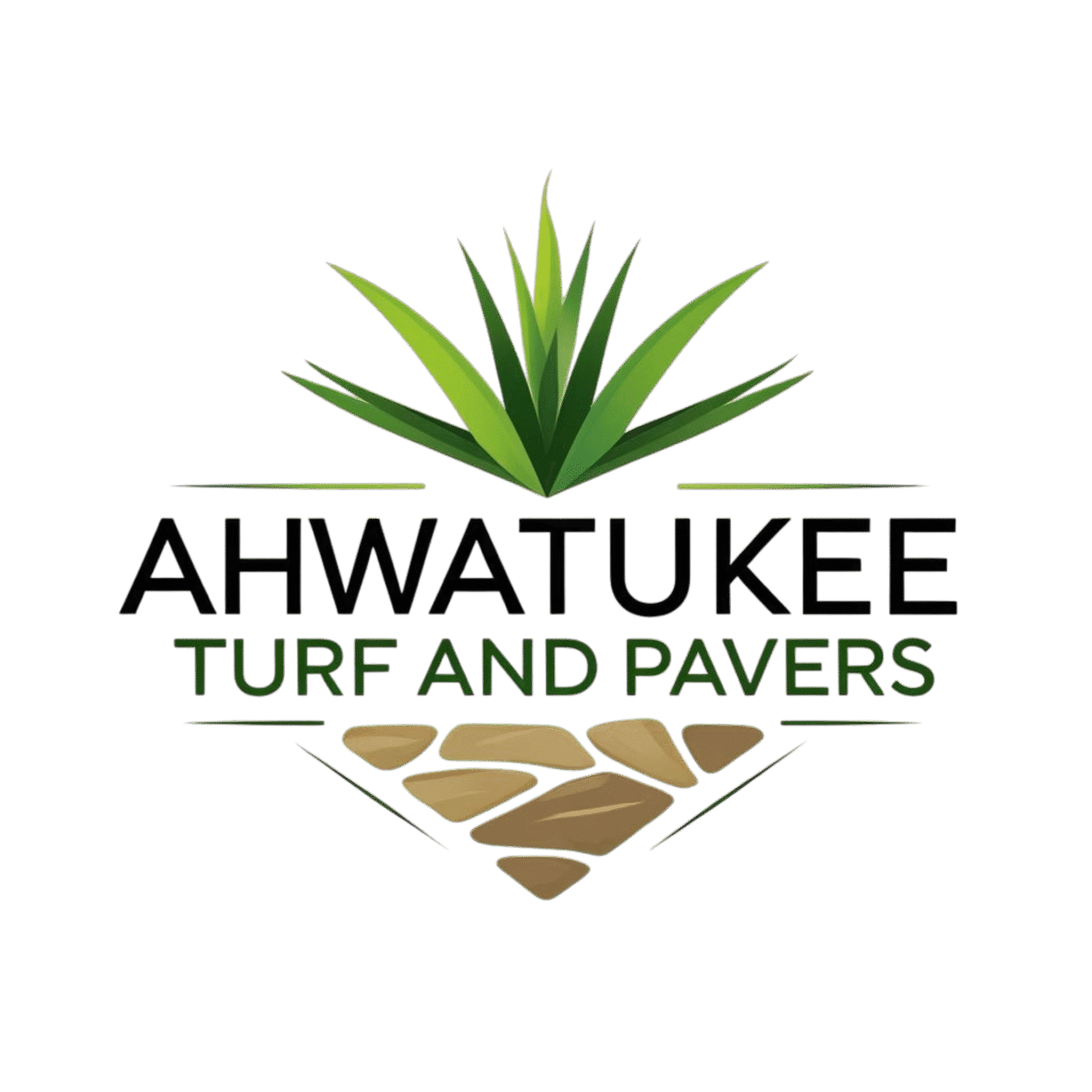 Logo for Ahwatukee Turf and Pavers featuring green blades of grass above the company name, styled for your first post on WordPress, with TURF AND PAVERS in green and tan pavers illustrated below the text.